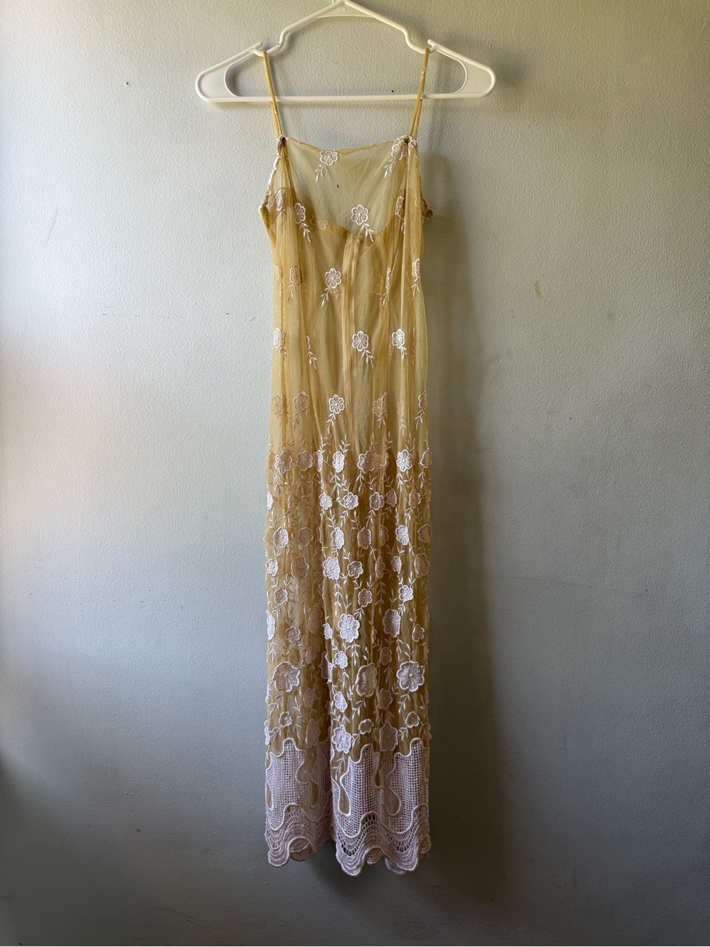 Elegant Vintage Floral Lace Slip Dress - nude/cream coloring with white lace